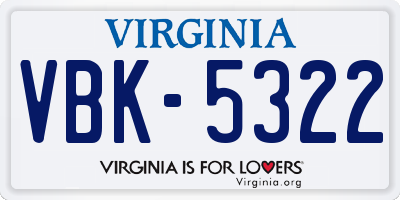 VA license plate VBK5322