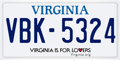 VA license plate VBK5324