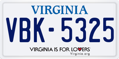 VA license plate VBK5325