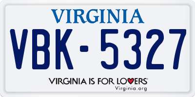 VA license plate VBK5327