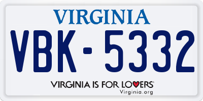 VA license plate VBK5332