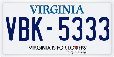 VA license plate VBK5333
