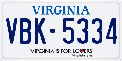 VA license plate VBK5334