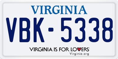 VA license plate VBK5338