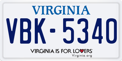 VA license plate VBK5340