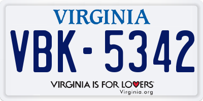 VA license plate VBK5342