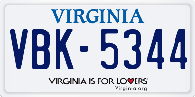 VA license plate VBK5344
