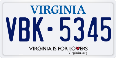 VA license plate VBK5345