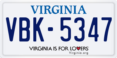 VA license plate VBK5347