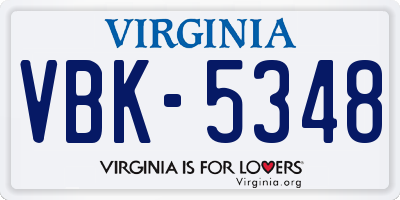 VA license plate VBK5348
