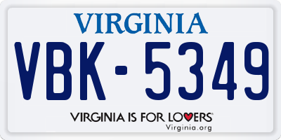 VA license plate VBK5349
