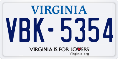 VA license plate VBK5354