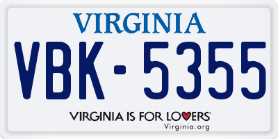 VA license plate VBK5355