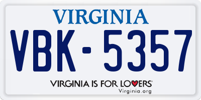 VA license plate VBK5357