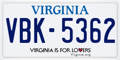 VA license plate VBK5362