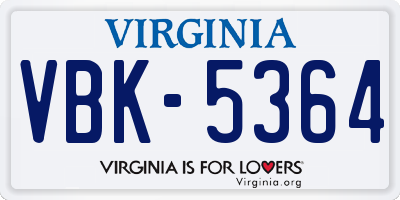 VA license plate VBK5364
