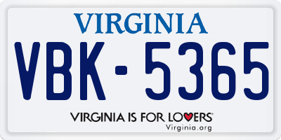 VA license plate VBK5365