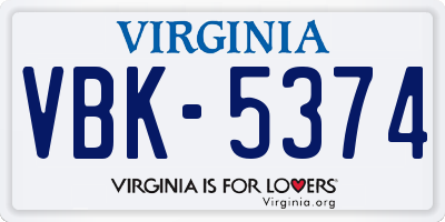 VA license plate VBK5374