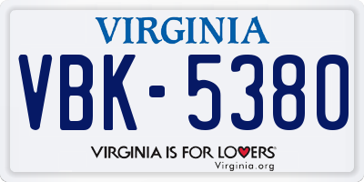 VA license plate VBK5380