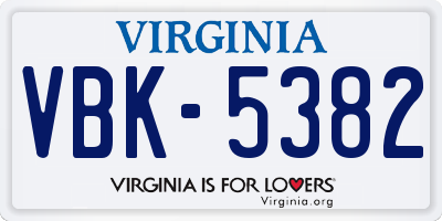 VA license plate VBK5382