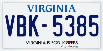 VA license plate VBK5385