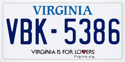 VA license plate VBK5386