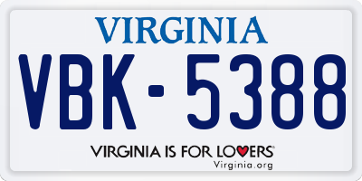VA license plate VBK5388