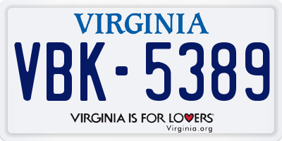 VA license plate VBK5389