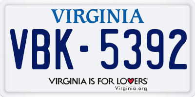 VA license plate VBK5392