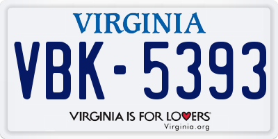 VA license plate VBK5393