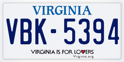 VA license plate VBK5394