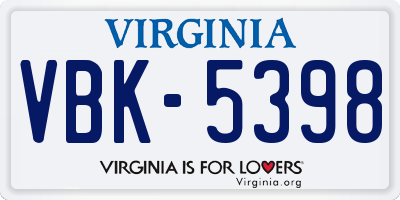 VA license plate VBK5398