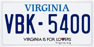 VA license plate VBK5400