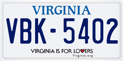 VA license plate VBK5402