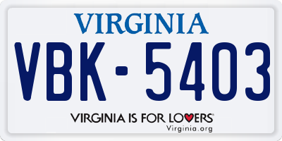 VA license plate VBK5403