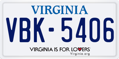VA license plate VBK5406