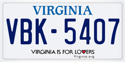 VA license plate VBK5407