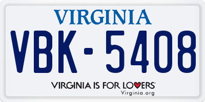 VA license plate VBK5408