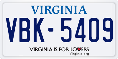 VA license plate VBK5409