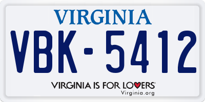 VA license plate VBK5412