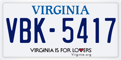 VA license plate VBK5417