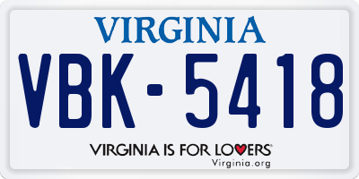 VA license plate VBK5418