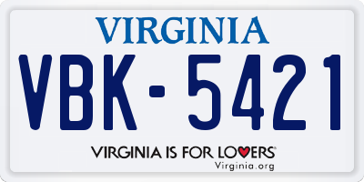 VA license plate VBK5421