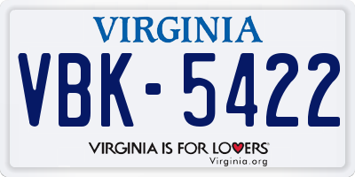 VA license plate VBK5422