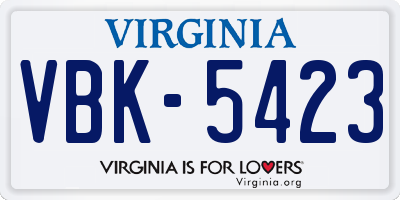 VA license plate VBK5423