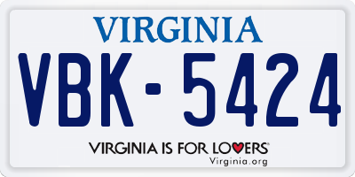 VA license plate VBK5424