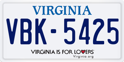 VA license plate VBK5425