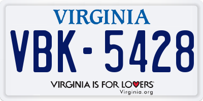 VA license plate VBK5428