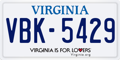VA license plate VBK5429