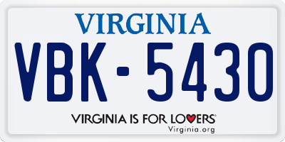 VA license plate VBK5430